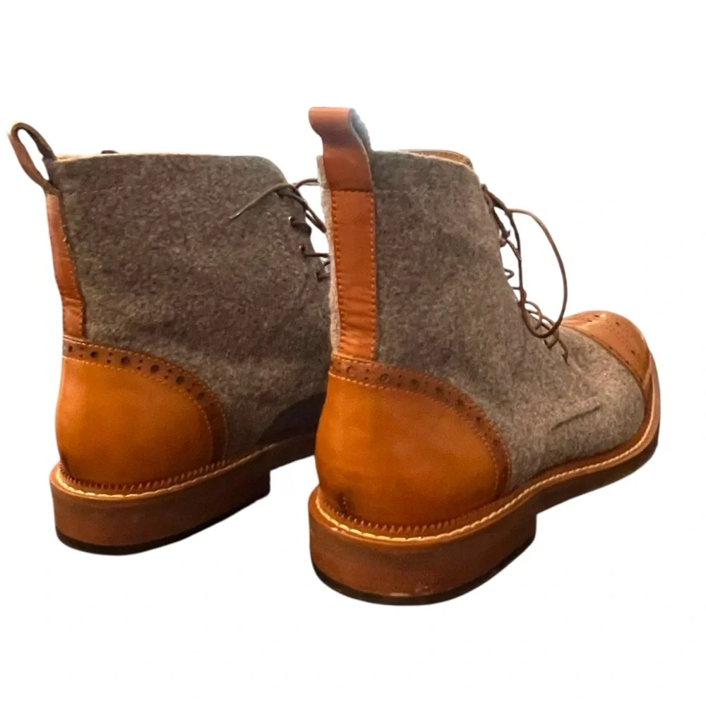 Moretti Stance Lace Up Cap Toe Boots‎ Size 13 Hand Burnished Leather Wool Upper